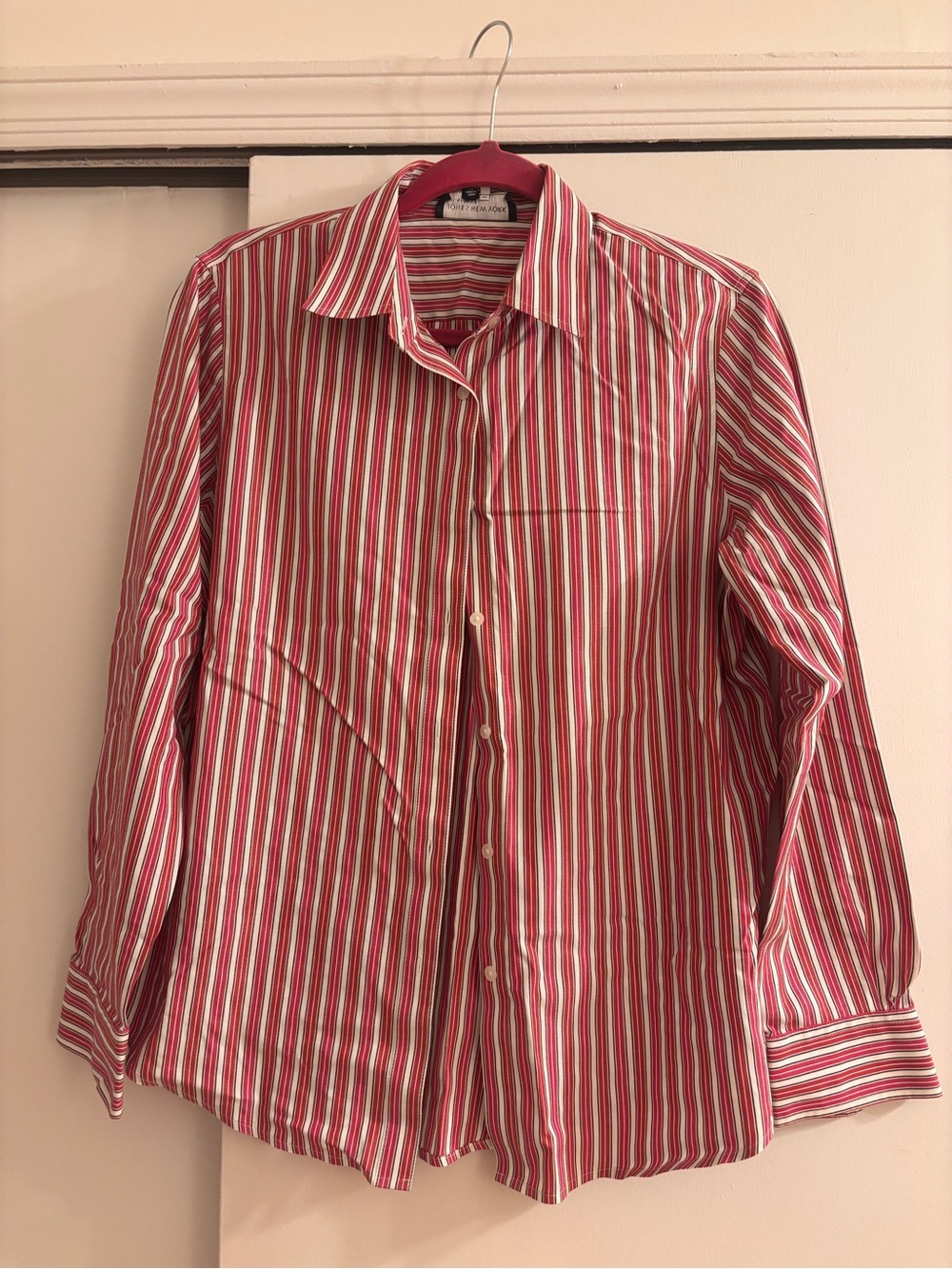 Jones New York Red Pink and White Striped Button-Down Shirt